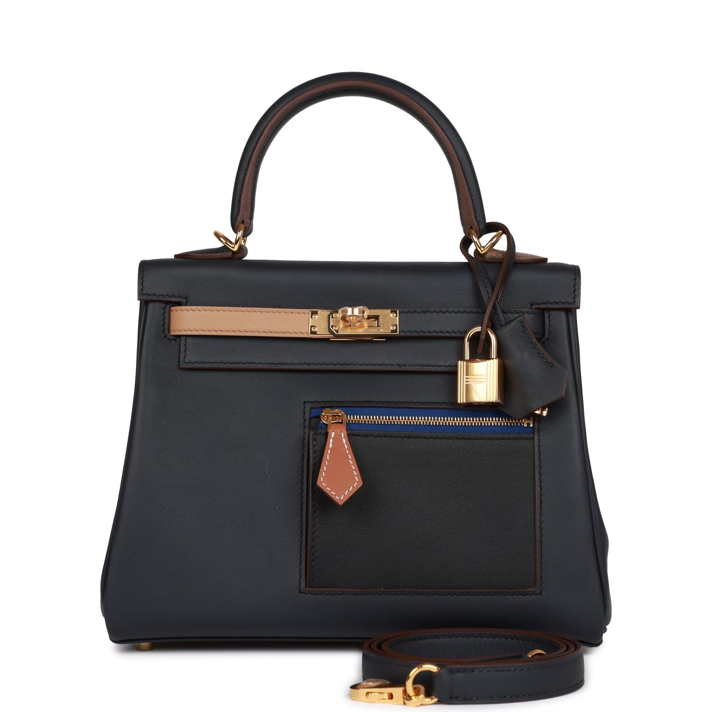 Hermès Colormatic Kelly Retourne 25 Caban, Black and Chai Swift Gold Hardware
