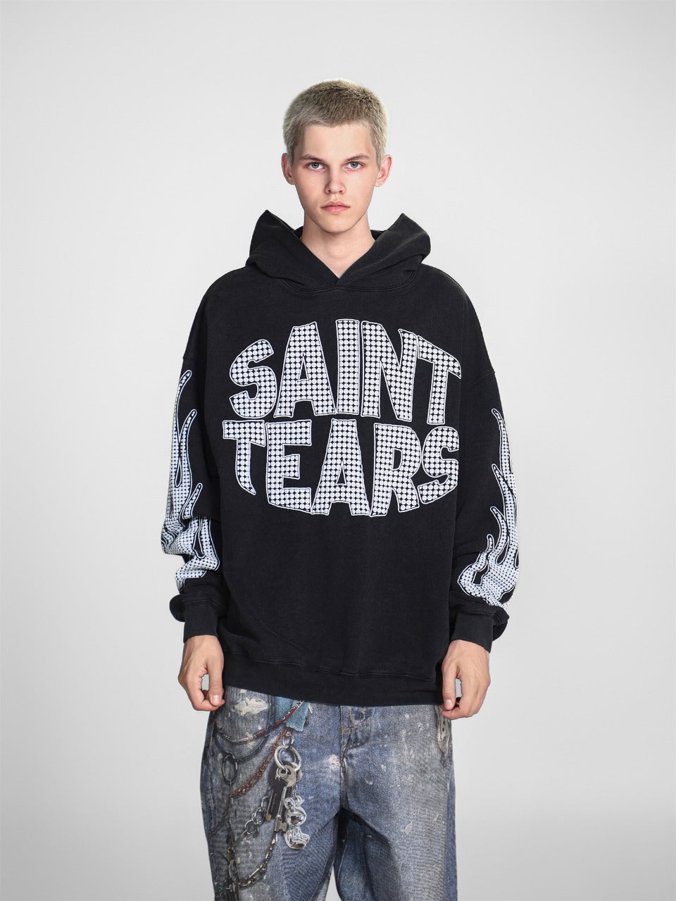Saint Mich@el tears washed distressed salt-treated 400g heavy-weight vintage terry cloth hoodie P3FJ7LHP