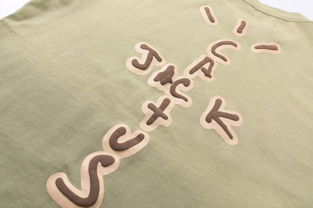 Travis Scott Retro washing to make old fixed dyeing letter printing short sleeves