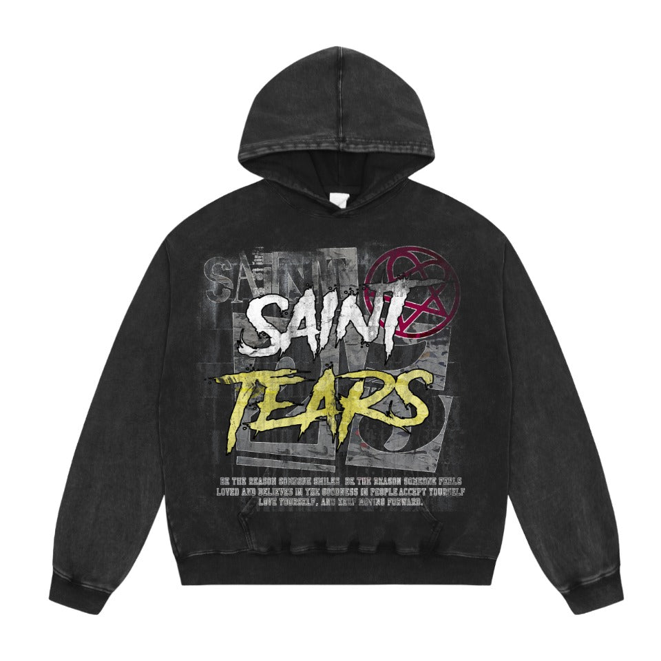 Saint Mich@el tears washed distressed salt-treated 400g heavy-weight vintage terry cloth hoodie ORAGA92C