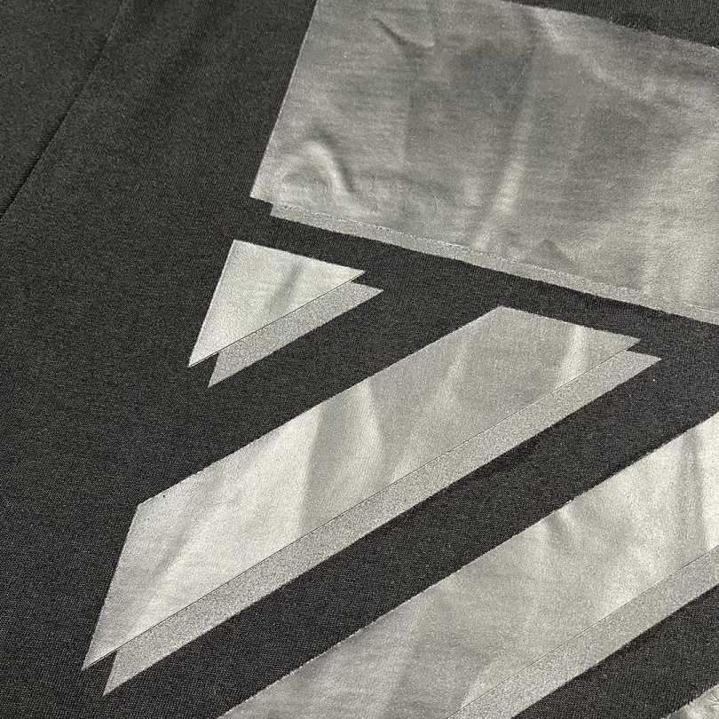 Ow overlapping slash printed short-sleeved black tape T-shirt