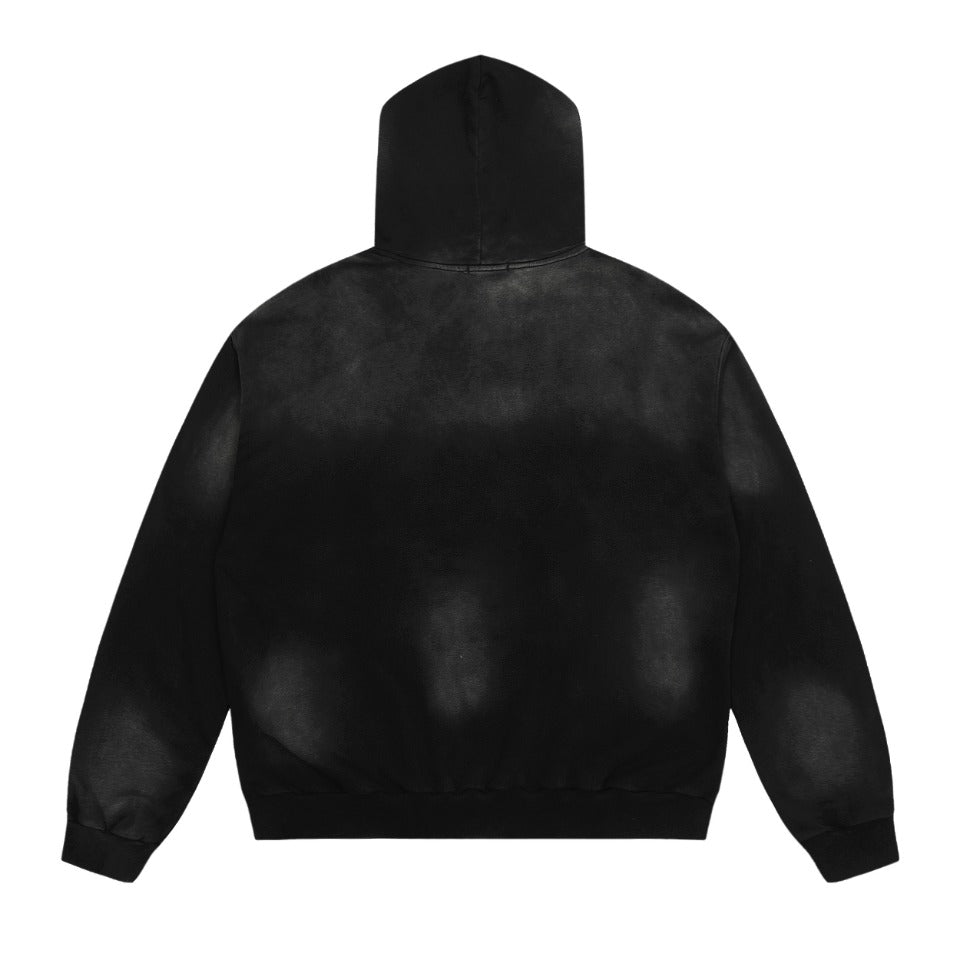 Saint Mich@el tears washed distressed salt-treated 400g heavy-weight vintage terry cloth hoodie in black