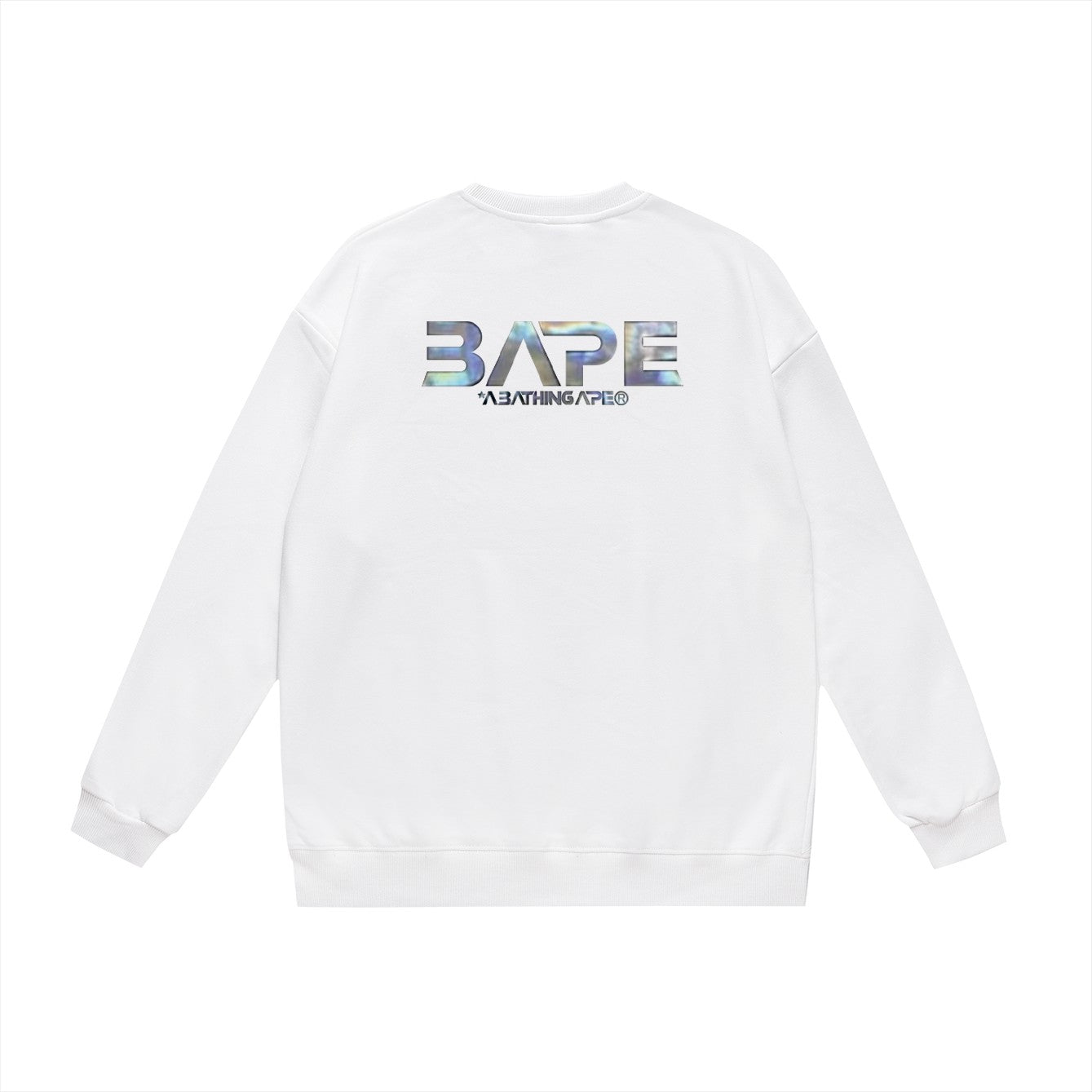 BAPE Mid-Autumn Moon and UFO Ape Head holographic logo graphic crewneck sweatshirt