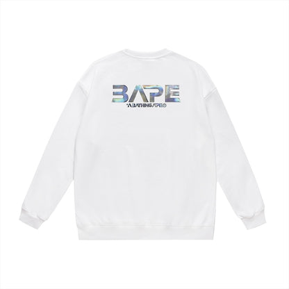 BAPE Mid-Autumn Moon and UFO Ape Head holographic logo graphic crewneck sweatshirt
