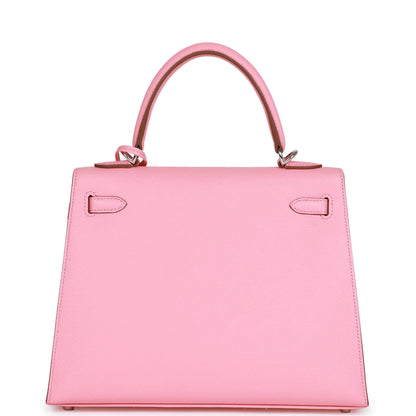 Hermès Kelly Sellier 25 Rose Confetti Epsom Palladium Hardware