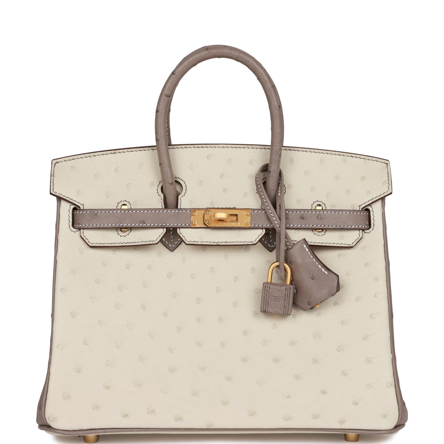 Hermès Special Order (HSS) Birkin 25 Beton and Gris Asphalte Ostrich Brushed Gold Hardware