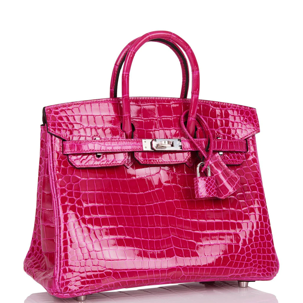Hermès Birkin 25 Rose Mexico Shiny Porosus Crocodile Palladium Hardware