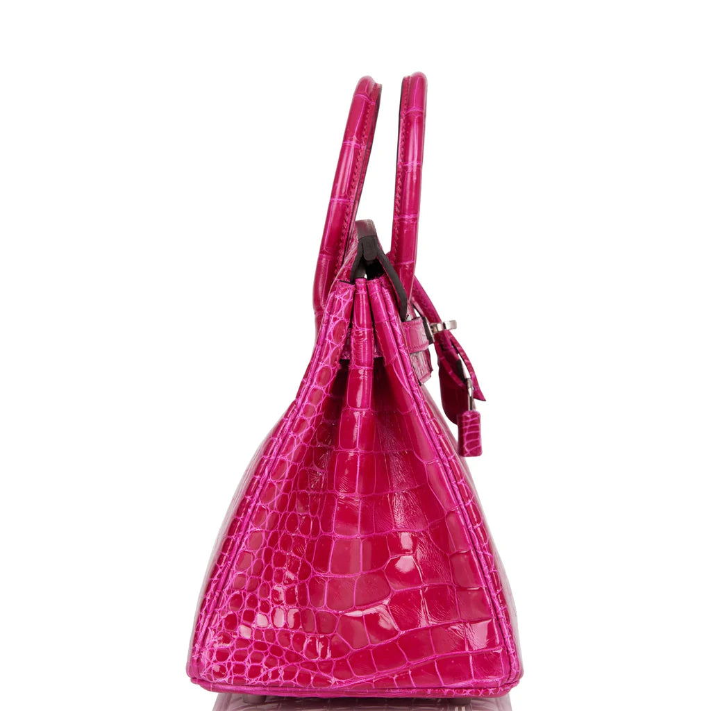 Hermès Birkin 25 Rose Mexico Shiny Porosus Crocodile Palladium Hardware