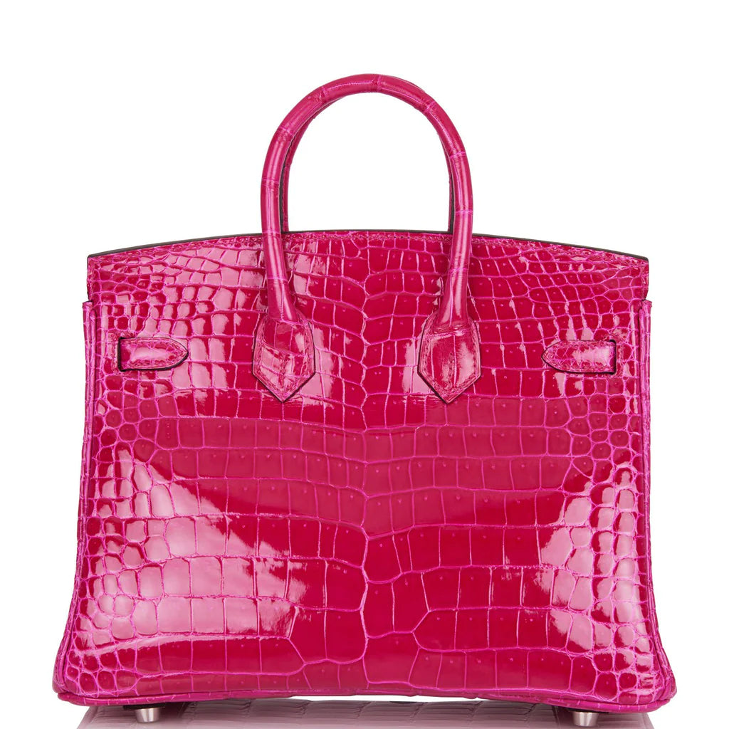 Hermès Birkin 25 Rose Mexico Shiny Porosus Crocodile Palladium Hardware