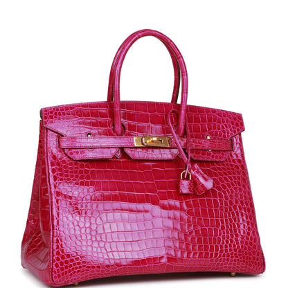Hermès Birkin 35 Rose Scheherazade Shiny Niloticus Crocodile Gold Hardware