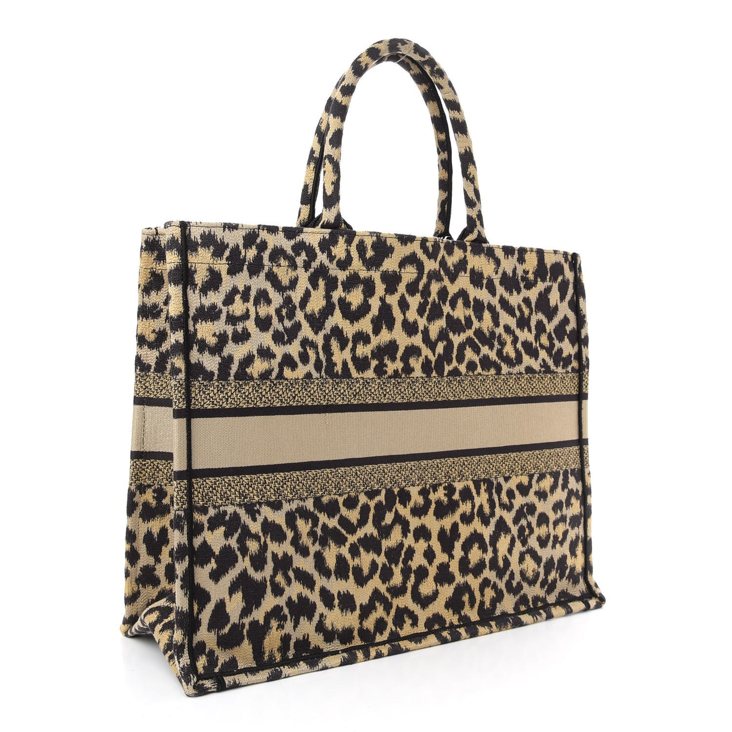 CHRISTIAN DIOR Canvas Mizza Large Leopard Book Tote Beige