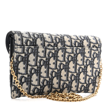 CHRISTIAN DIOR Oblique Saddle Chain Long Wallet Blue