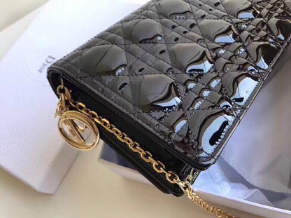 Dior Lady Dior Clutch With Chain In Black Patent