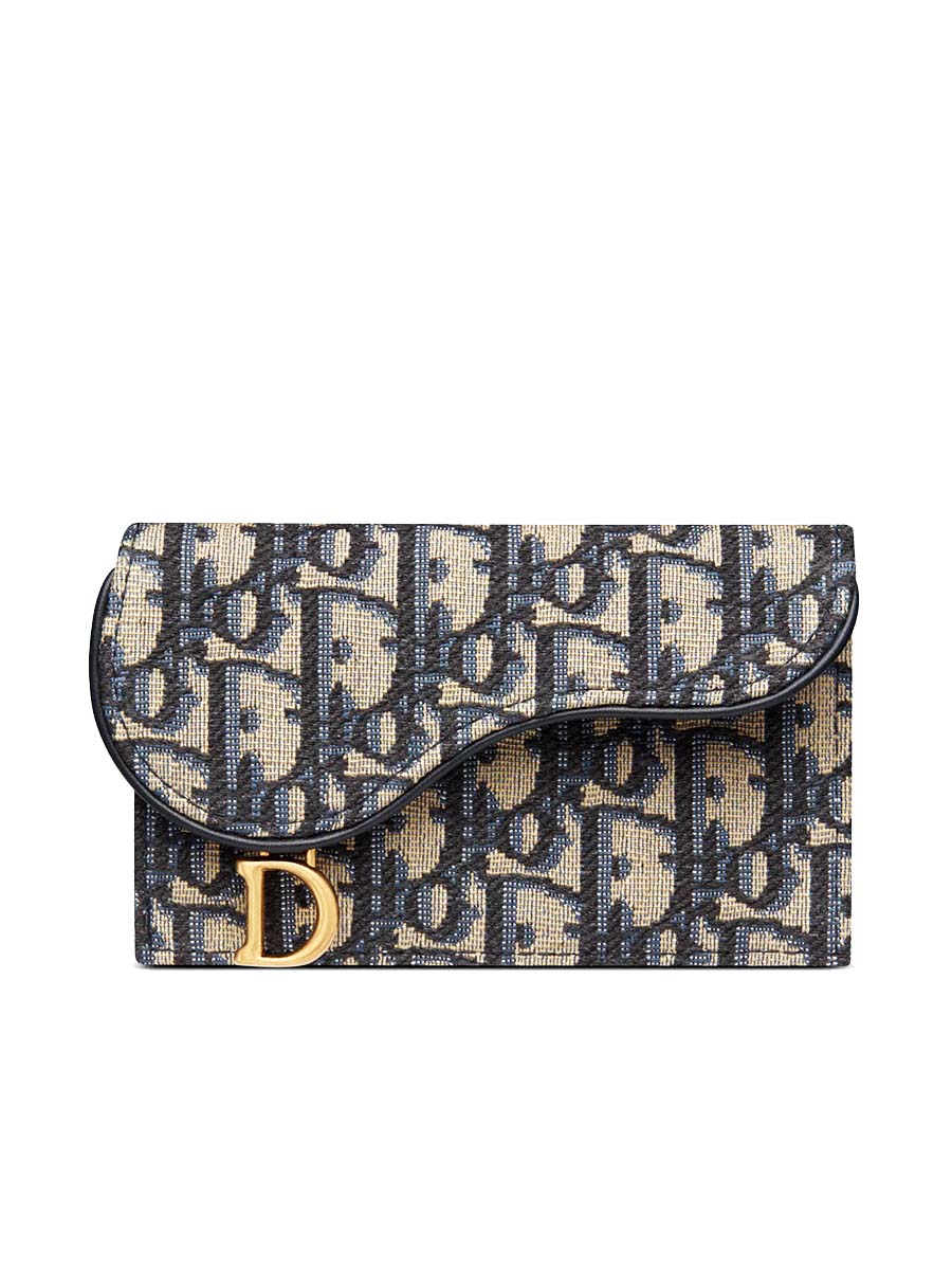 Dior Saddle Flap Compact Zipped Card Holder in Blue