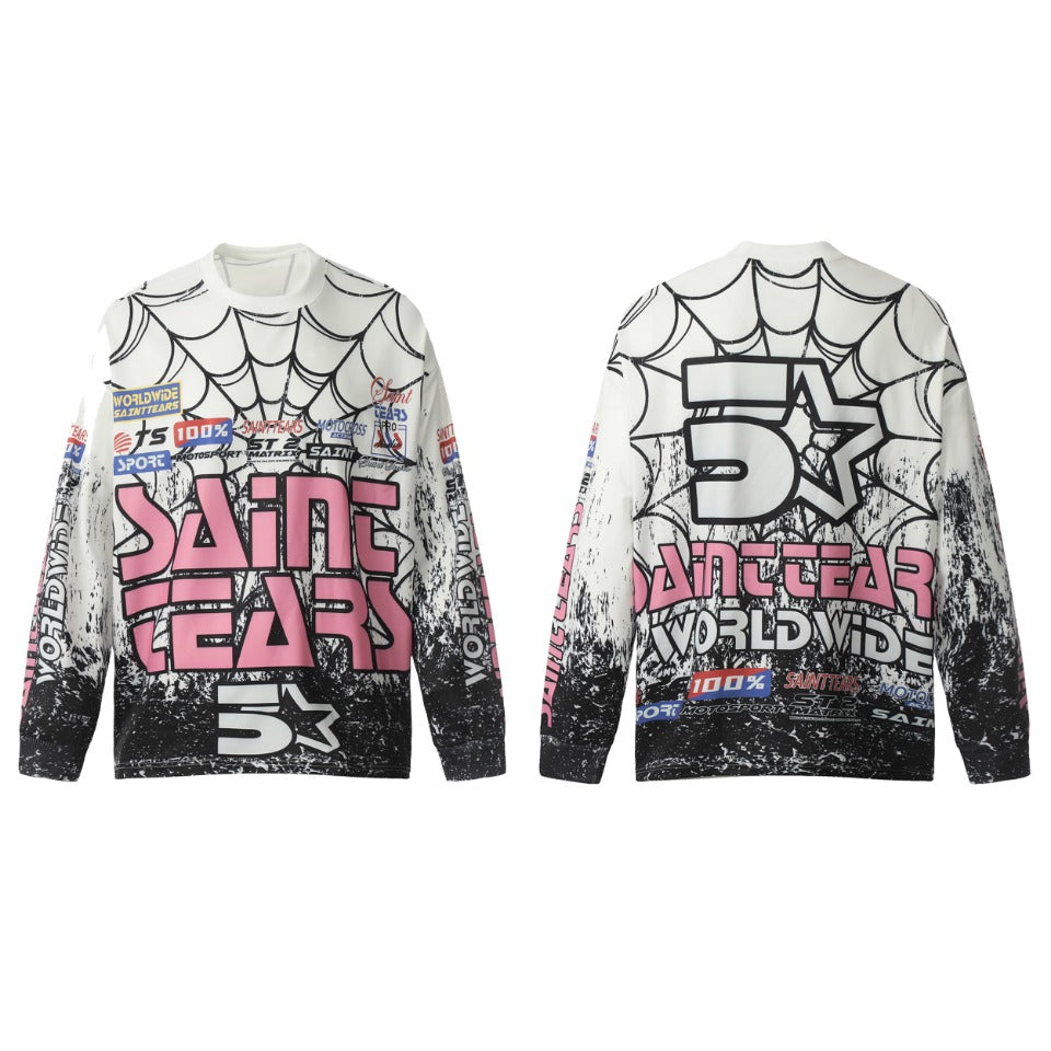 Saint Mich@el Tears Full Print Long Sleeve White Pink T-Shirt