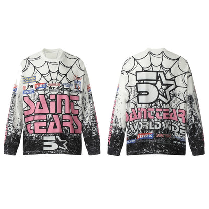 Saint Mich@el Tears Full Print Long Sleeve White Pink T-Shirt