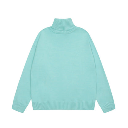 Am1 2024SS classic lake green jacquard big heart turtleneck sweater