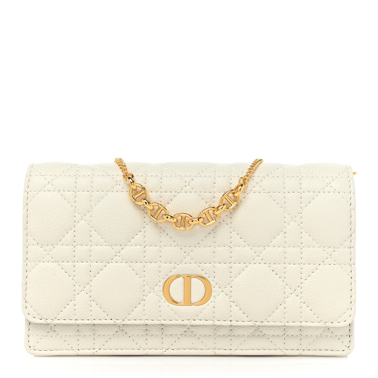 CHRISTIAN DIOR Calfskin Caro Pouch with Chain Latte