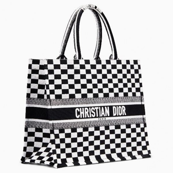 Dior Book Tote Bag Checkered Canvas