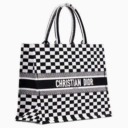 Dior Book Tote Bag Checkered Canvas