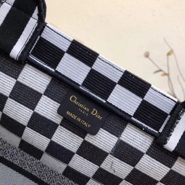 Dior Book Tote Bag Checkered Canvas