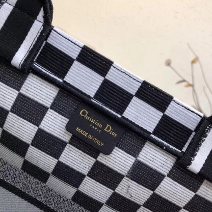 Dior Book Tote Bag Checkered Canvas