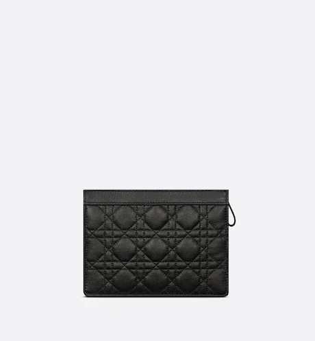 DIOR CARO ZIPPED POUCH WITH CHAIN Black