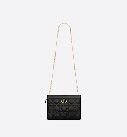 DIOR CARO ZIPPED POUCH WITH CHAIN Black
