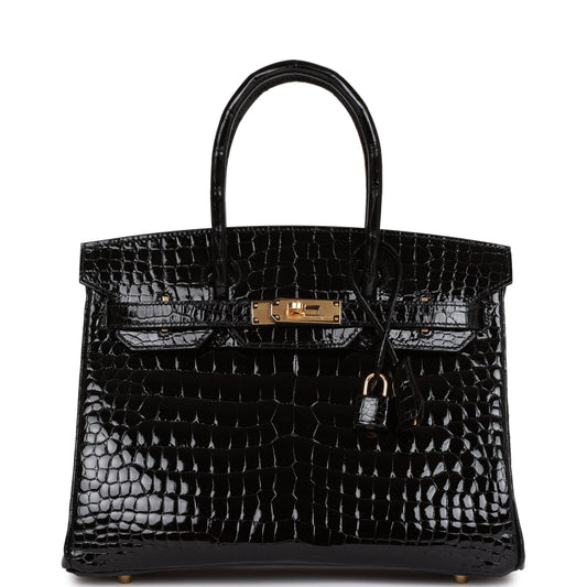 Hermès Birkin 30 Black Shiny Niloticus Crocodile Gold Hardware