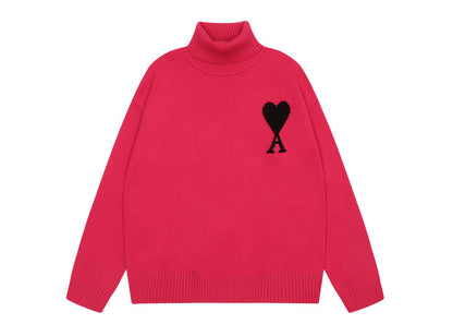 Am1 2024SS classic red jacquard big heart turtleneck sweater