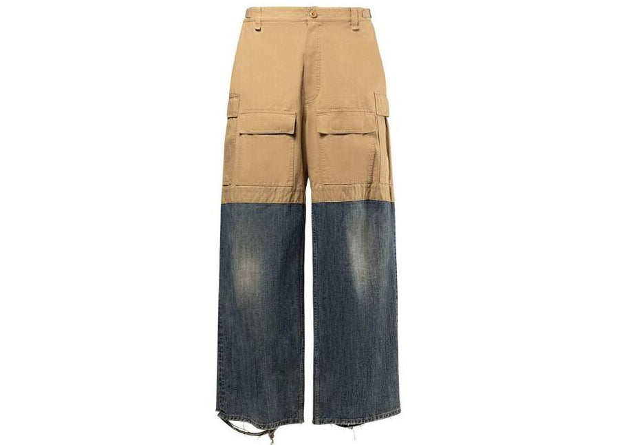 Balancig@ Mens Blue Patched Cotton Cargo Pants