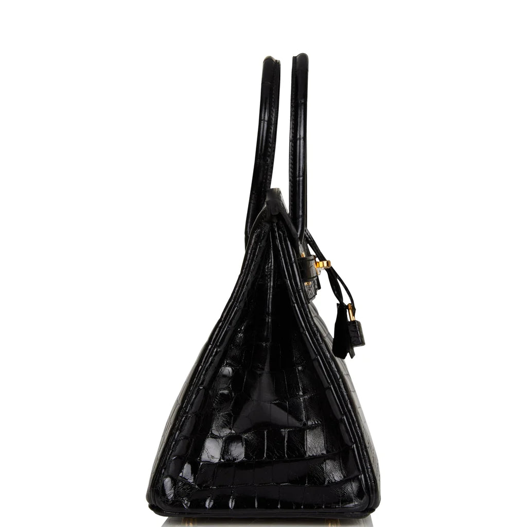 Hermès Birkin 30 Black Shiny Niloticus Crocodile Gold Hardware
