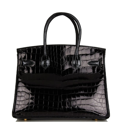 Hermès Birkin 30 Black Shiny Niloticus Crocodile Gold Hardware