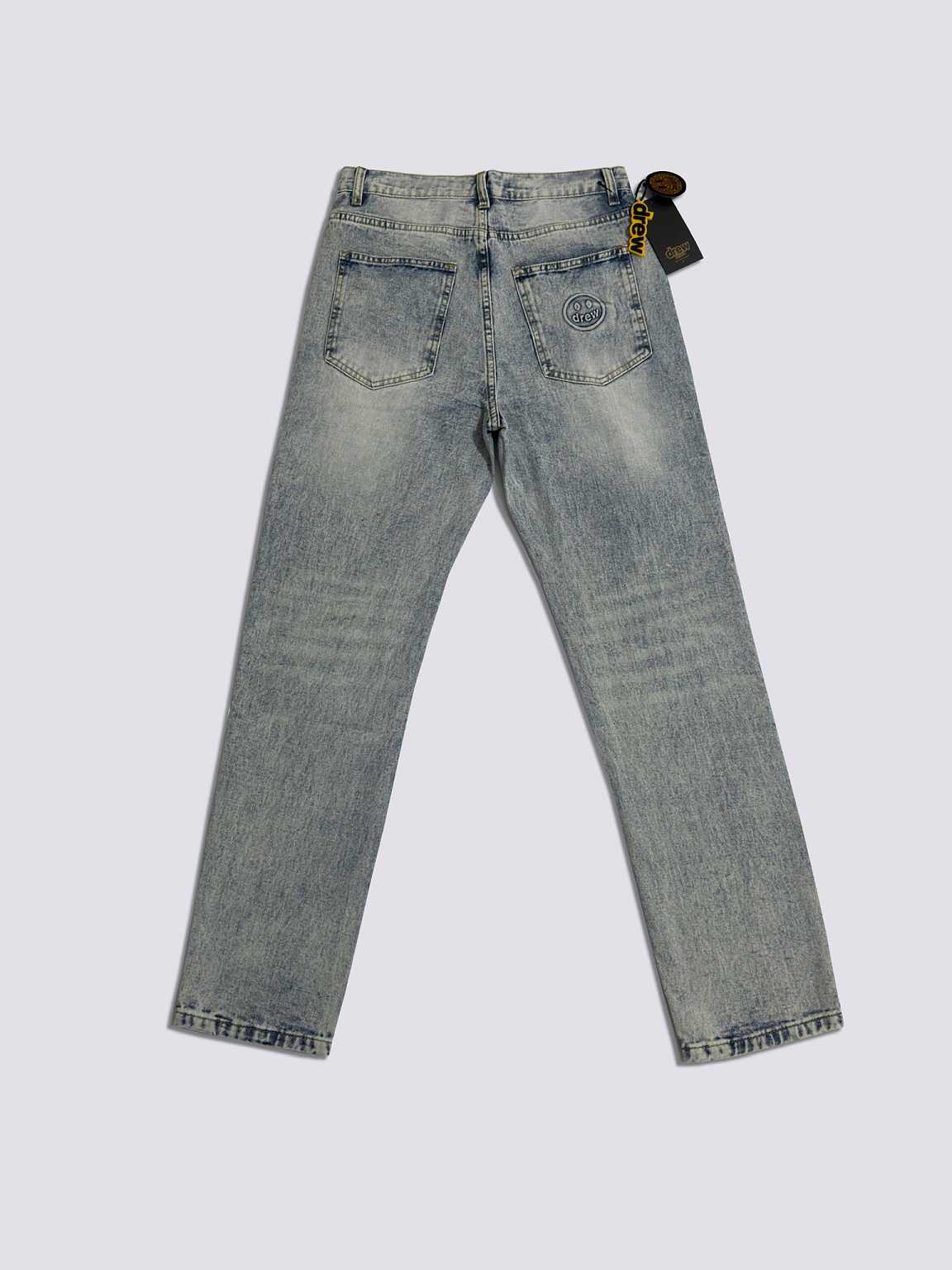 Drew House Smiley Face Digital Picture Sticker Stitching Jeans