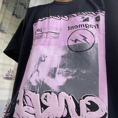 Travis Scott Lightning Fujiwara letter printing pattern short sleeves