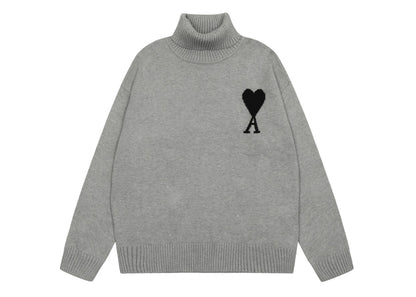 Am1 2024SS classic gray jacquard big heart turtleneck sweater WD1OZODT