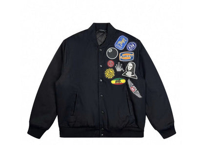 Stussy appliqué graphic print single-breasted logo stand-collar varsity jacket