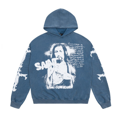 Saint Mich@el tears washed distressed salt-treated 400g heavy-weight vintage terry cloth hoodie SYN51CXU