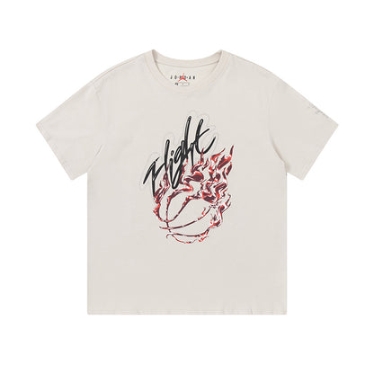 Travis Scott Flame printing water drill round collar and short sleeves