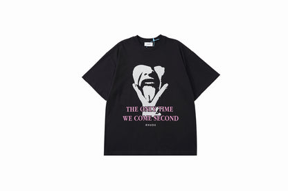 RHUDE Retro Slogan Portrait Print Short Sleeve T-Shirt Black