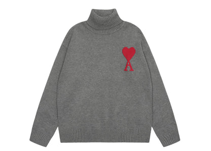 Am1 2024SS classic gray jacquard big heart turtleneck sweater SOOFSGWX
