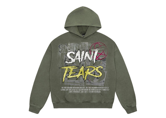 Saint Mich@el tears washed distressed salt-treated 400g heavy-weight vintage terry cloth hoodie ORAGA92C