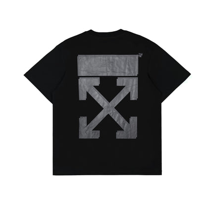 Ow overlapping printed short-sleeved black tape arrow T-shirt