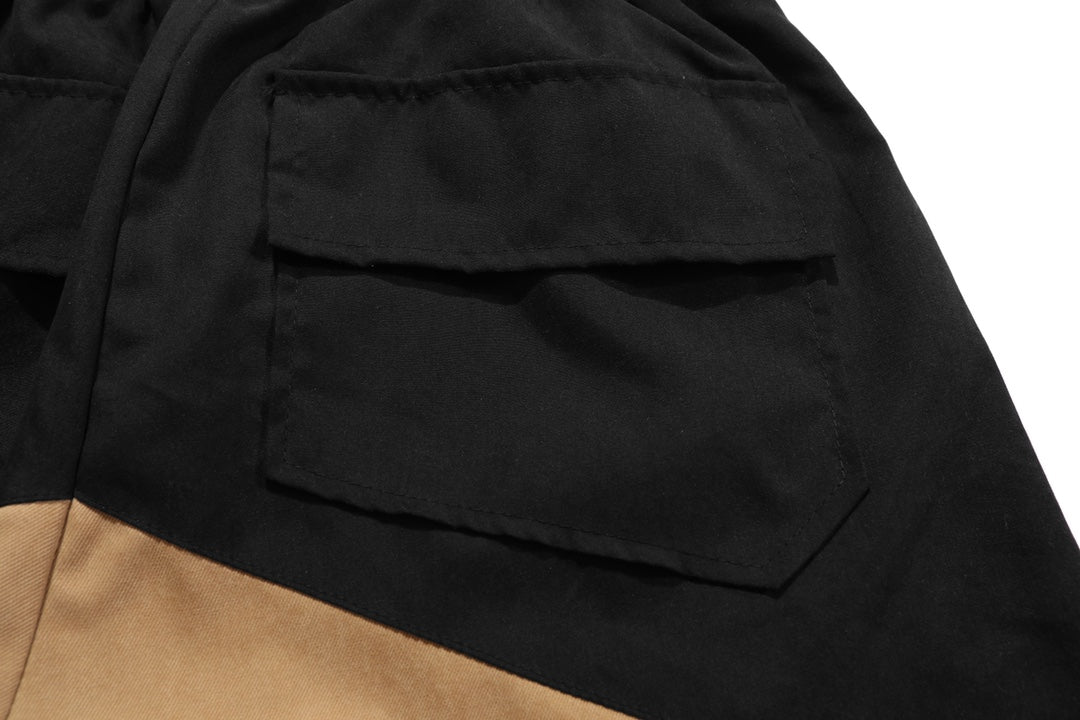 RHUDE vintage logo print two-tone drawstring shorts