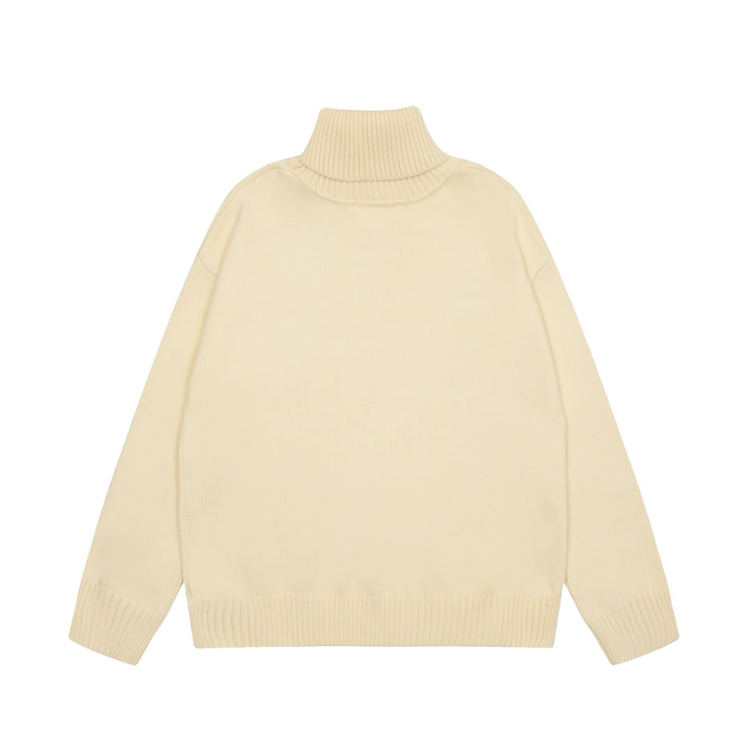 Am1 2024SS classic cream white jacquard big heart turtleneck sweater
