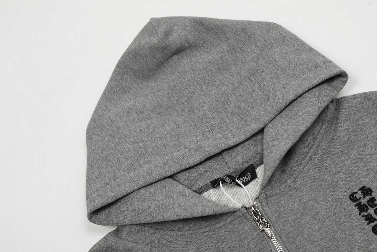 Chrome Hearts gray embroidered and printed heavy-duty zip-up hoodie