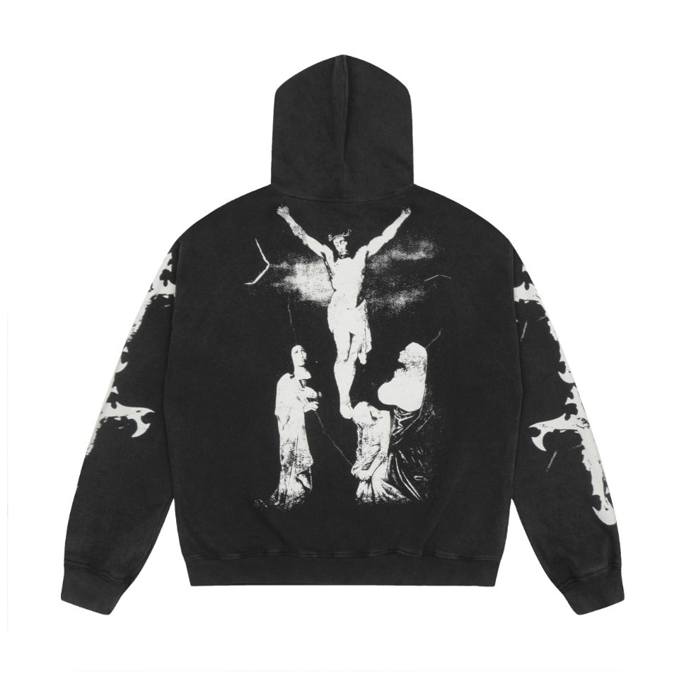 Saint Mich@el tears washed distressed salt-treated 400g heavy-weight vintage terry cloth hoodie SYN51CXU