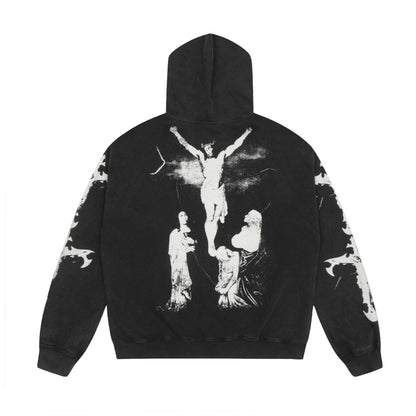 Saint Mich@el tears washed distressed salt-treated 400g heavy-weight vintage terry cloth hoodie SYN51CXU