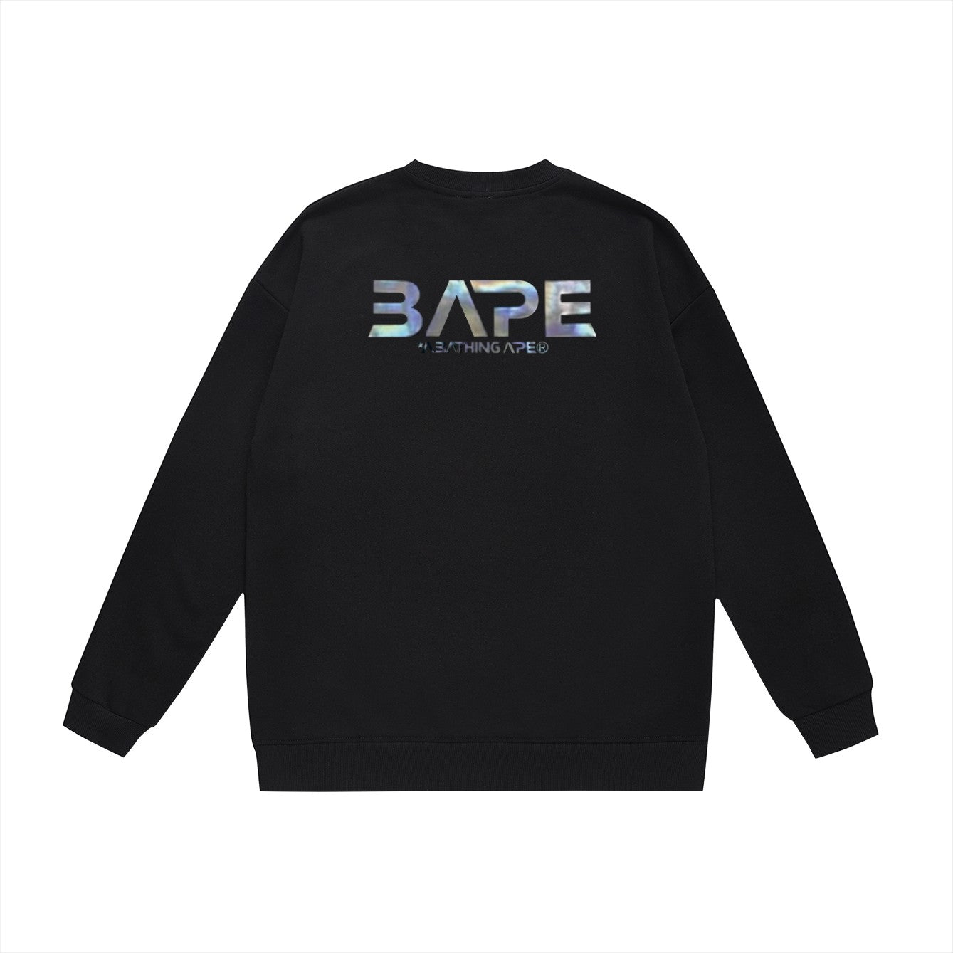 BAPE Mid-Autumn Moon and UFO Ape Head holographic logo graphic crewneck sweatshirt