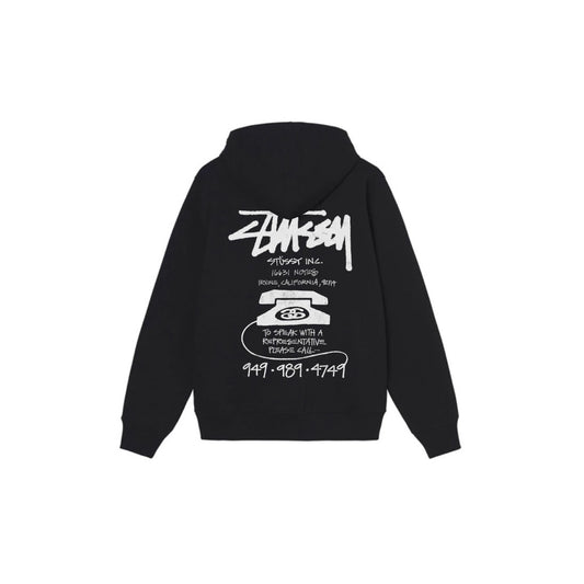 Stu$$y OLD PHONE TEE pigment dyed graphic print hoodie with vintage phone design